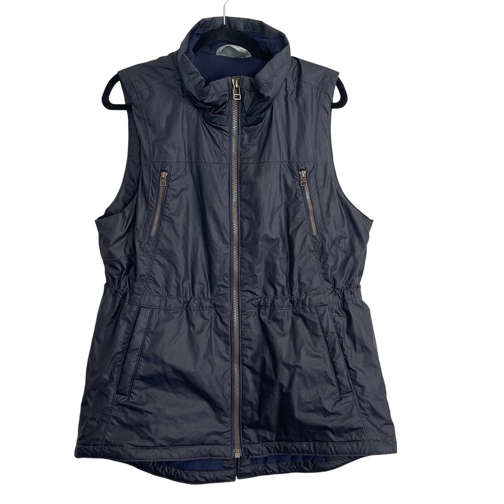 Athleta Womens Navy Blue Coated Utility Vest Full Zip Adjustable Waist Large